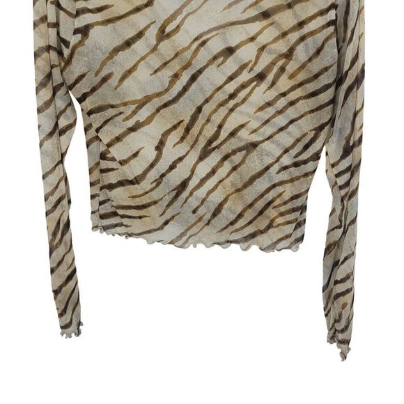 Vintage Y2K Sheer Zebra Print Long Sleeve Top M Brown Stretch Tattoo Baddie Club - Picture 8 of 9